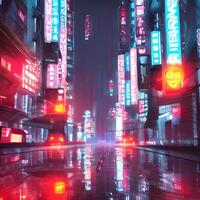 ai gegenereerd cyber punk- achtergrond tokyo stad foto