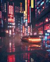 ai gegenereerd tokyo stad nacht cyber punk- achtergrond neon foto