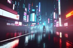 ai gegenereerd tokyo stad nacht cyber punk- achtergrond neon foto