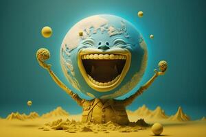 grappenmaker aarde karakter lachen achtergrond, gelukkig aarde dag, wereld gelach dag. generatief ai foto