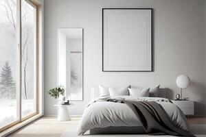 kader mockup hangende Aan de muur in minimalistische interieur kamer. ai gegenereerd foto