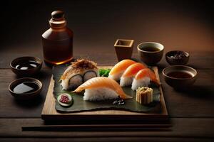 sushi reeks bord. ai gegenereerd foto