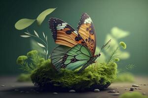 wereld milieu dag achtergrond met aarde en vlinder, aarde dag. generatief ai foto