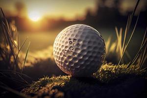 golf bal Aan tee in een mooi golf Cursus met ochtend- zonneschijn.klaar voor golf in de eerste kort foto