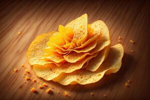 aardappel chips met Cheddar rustiek achtergrond door ai gegenereerd foto