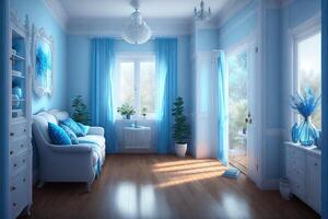 mooi blauw kamer interieur door ai gegenereerd foto