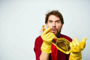 mannetje professioneel wasmiddel schoonmaak onderhoud licht achtergrond foto