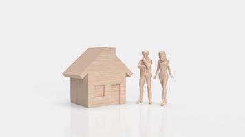 de huis hout en figuur Aan wit achtergrond voor eigendom of landgoed concept 3d renderen foto