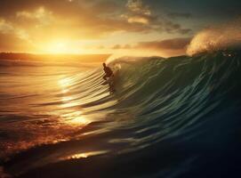 surfer in oceaan. illustratie ai generatief foto