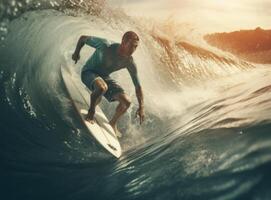 surfer in oceaan. illustratie ai generatief foto