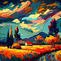 mooi kleurrijk abstract landschap busje gogh geïnspireerd - ai gegenereerd foto