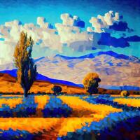 mooi kleurrijk abstract landschap busje gogh geïnspireerd - ai gegenereerd foto