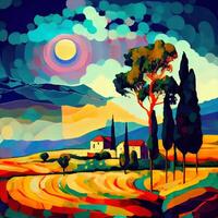 mooi kleurrijk abstract landschap busje gogh geïnspireerd - ai gegenereerd foto