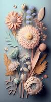 generatief ai illustratie van pastel gekleurde 3d bloemen foto