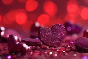 Purper rood harten met bokeh, symbool liefde valentijnsdag achtergrond generatief ai foto