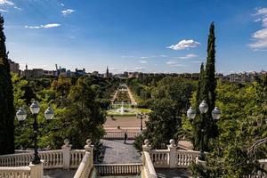 stedelijk landschap van de Spaans stad van zaragoza Aan een warm voorjaar dag met fonteinen in de mijlpaal park foto