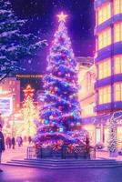 generatief ai illustratie van een anime Kerstmis boom foto