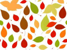 groep van verschillend gekleurde bladeren. herfst bladeren achtergrond. doorbladert vallen. patroon ontwerp. generatief ai. foto