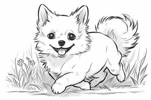 kleur bladzijde schets van tekenfilm schattig weinig puppy hond. illustratie kleur boek voor kinderen. generatief ai foto