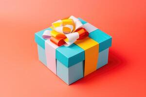 een mooi verjaardag Cadeau doos Aan een kleurrijk achtergrond gemaakt met generatief ai technologie. foto
