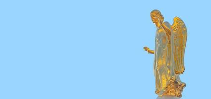 banier met mooi gouden engel kolom standbeeld Bij markt plein in klein stad- Mittweida, haar historisch centrum, Saksen, duitsland, met blauw lucht solide achtergrond met kopiëren ruimte. foto