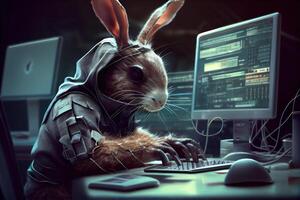 hacker konijn werken baan beroep illustratie. ai gegenereerd foto