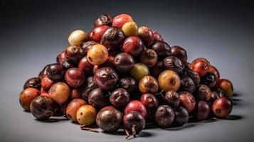 een stapel van rauw koffie fruit studio schot Product fotografie en mooi zo presentatie. foto