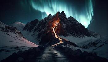 noordelijk lichten dans aan de overkant de nacht lucht. Aurora blauw lucht en een veel van ster Aan meer, astronomie achtergrond. generatief ai. foto