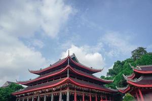 Chinese tempel met voogd standbeeld wanneer Chinese nieuw jaar viering. de foto is geschikt naar gebruik voor Chinese nieuw jaar, maan- nieuw jaar achtergrond en inhoud media.