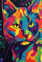 gestileerde kleurrijk grafisch illustratie van kat met generatief ai foto