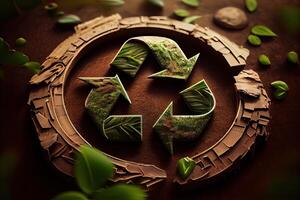 illustratie van groen pijlen recycle eco symbool. fiets gerecycled icoon. gerecycled materialen symbool. eco concept met recycling symbool. generatief ai foto