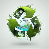 illustratie van groen pijlen recycle eco symbool. fiets gerecycled icoon. gerecycled materialen symbool. eco concept met recycling symbool. generatief ai. foto