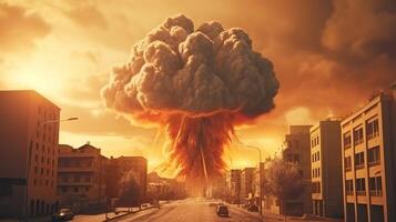 de Apocalypse ontketend enorm nucleair bom explosie. generatief ai foto