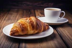 generatief ai illustratie van een croissant en een kop van koffie foto