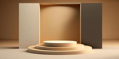 realistisch 3d beige thema podium voor Product Scherm. ai gegenereerd foto