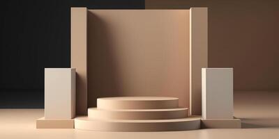 realistisch 3d beige thema podium voor Product Scherm. ai gegenereerd foto