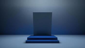 realistisch 3d blauw thema podium voor Product Scherm. ai gegenereerd foto