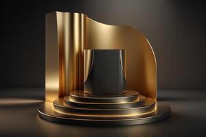 realistisch 3d luxe en gouden podium voor Product Scherm. ai gegenereerd foto