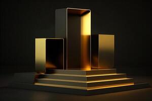 realistisch 3d luxe en gouden podium voor Product Scherm. ai gegenereerd foto