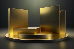 realistisch 3d luxe en gouden podium voor Product Scherm. ai gegenereerd foto