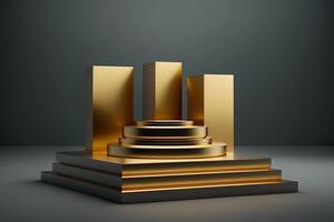 realistisch 3d luxe en gouden podium voor Product Scherm. ai gegenereerd foto