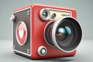 3d icoon camera geïsoleerd met delen en liefde 3d icoon stijl. genereren ai foto