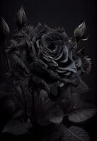 foto zwart roos bloem dichtbij omhoog donker rozen achtergrond. genereren ai