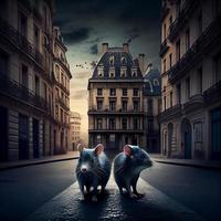 twee ratten in een straat van een groot stad. genereren ai foto