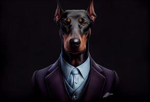 portret van een hond dobermann gekleed in een formeel bedrijf pak. genereren ai foto