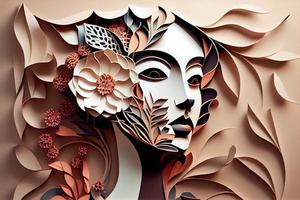 papier kunst , abstract vrouw met bloemen samenstelling. genereren ai foto