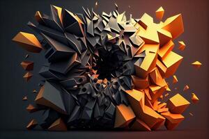 abstract meetkundig achtergrond. explosie macht ontwerp met verpletterend oppervlak. 3d illustratie. genereren ai foto