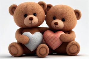 schattig teddy bears Holding een hart, Aan wit achtergrond. genereren ai foto