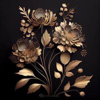foto gouden bloemen Aan zwart achtergrond elegant bloemen behang. genereren ai