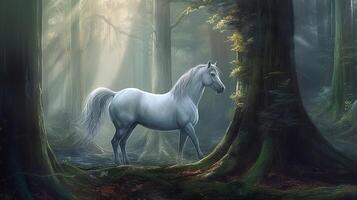 wit paard in de veld- ai gegenereerd foto